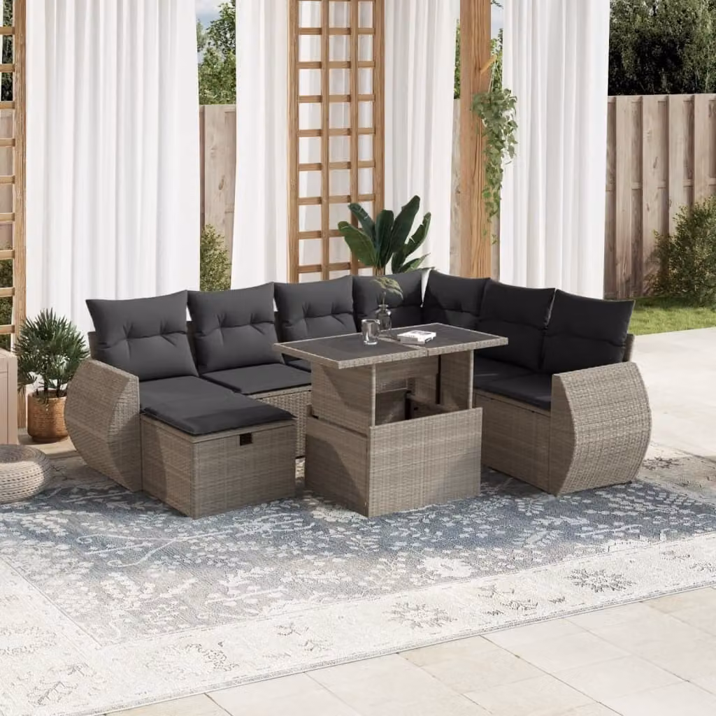 Maison Exclusive - Set Divano da Giardino 8pz con Cuscini Grigio Chiaro Polyrattan