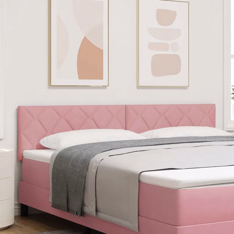 Testiera per letto vidaXL in velluto rosa con struttura in legno e pannello imbottito, larghezza: 180 cm