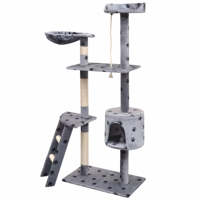 vidaXL Tiragraffi per gatti 150 cm con impronta di zampa grigio