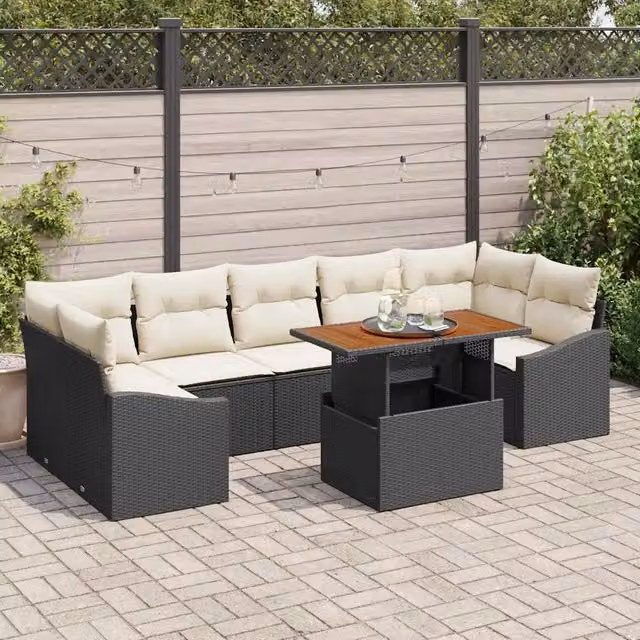 Set Divano da Giardino 8 pz Nero e Beige 3358539