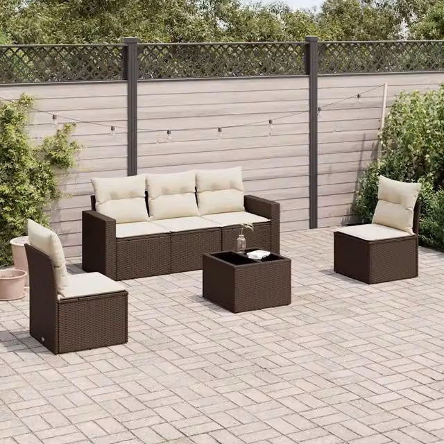 Set Divano da Giardino VIDAXL in Polyrattan Marrone con Cuscini, 6 Posti – 1