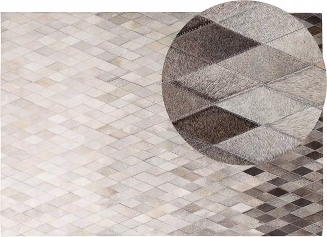 Tappeto Moderno Patchwork BELIANI in Pelle, Bianco, Grigio e Beige, Lavorato a Mano, L: 230 cm, P: 160 cm