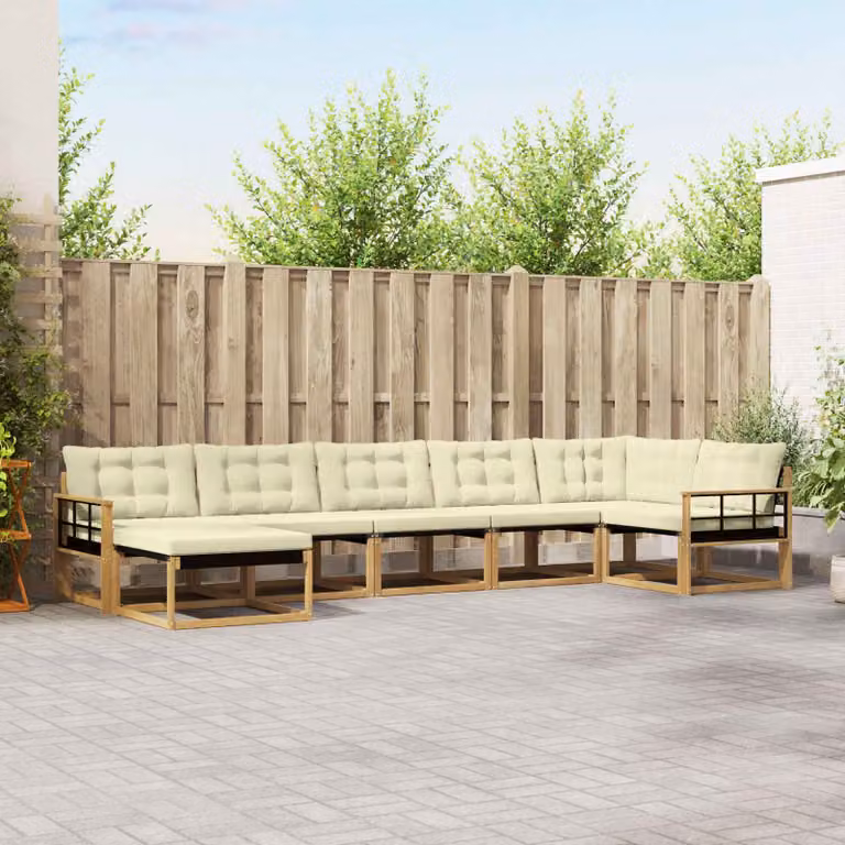 Set di divani da esterno vidaXL 7 pz in legno di acacia con sedute bianche e beige per giardino e terrazza