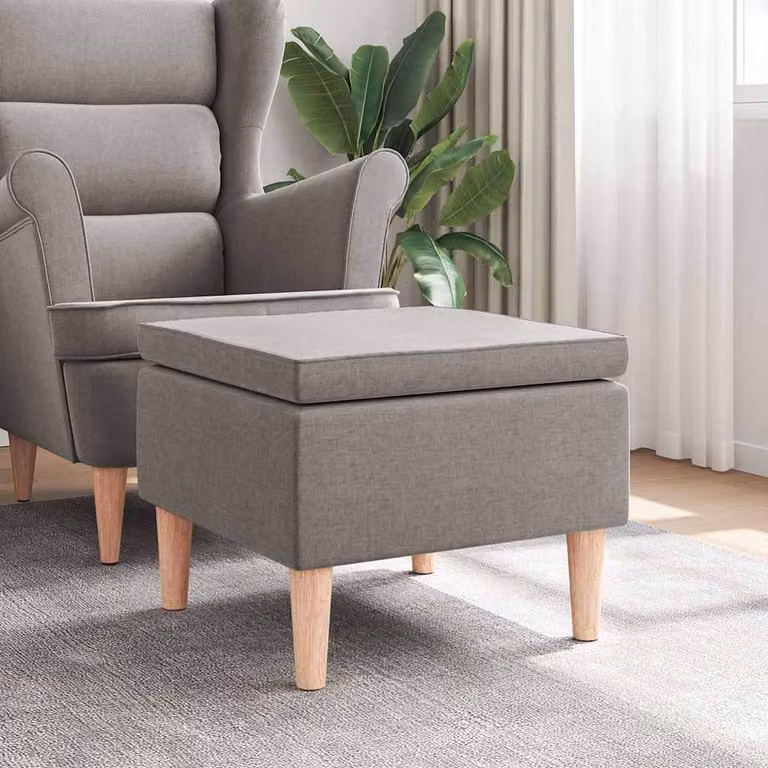 vidaXL Poggiapiedi Moderno in Tessuto Beige e Grigio con Gambe in Legno L/P/H: 52 x 42 x 42 cm