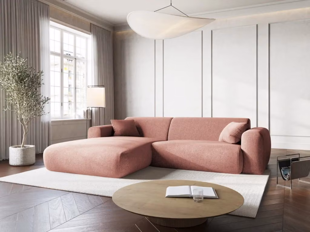 Divano angolare sinistro Nolio Cosmopolitan Design a 4 posti in ciniglia rosa L 235 x P 130 x H 72 cm – 2