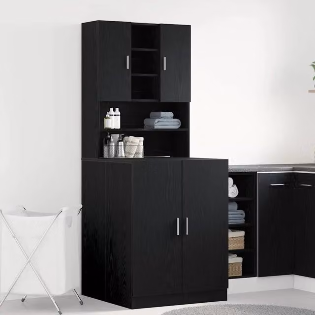 Armadio per Lavatrice 2 pz Rovere Nero 70,5 x 71,5 x 181,5 cm 3332516