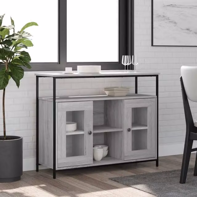 Credenza vidaXL Grigio in Legno e Metallo per Sala da Pranzo L: 100 cm, P: 35 cm, H: 80 cm – 1