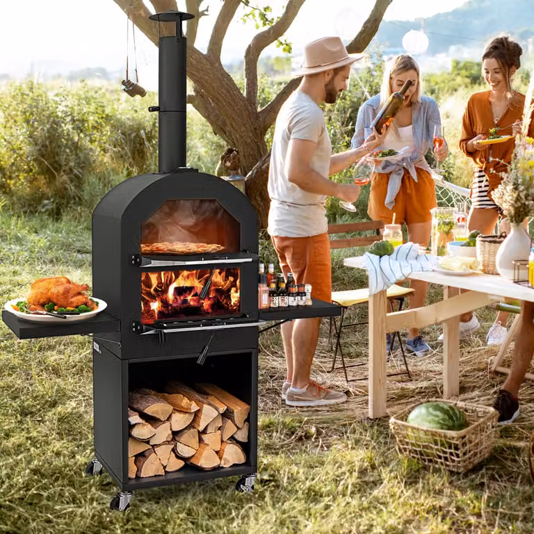 Costway Forno per pizza portatile con ruote e termometro integrato, Nero