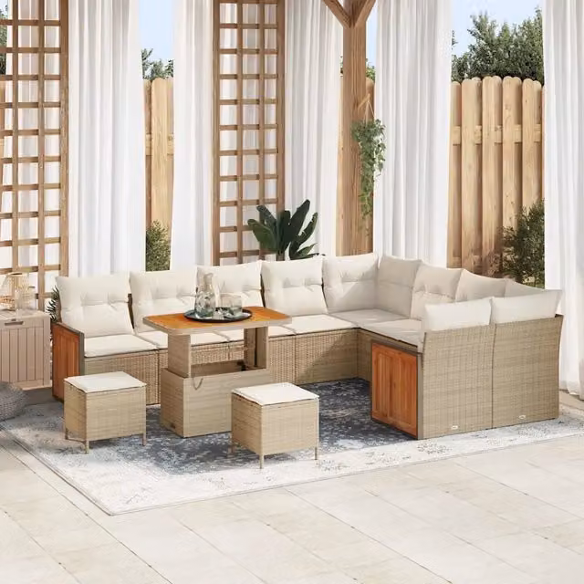 Set Divano da Giardino vidaXL 13 Pezzi a Forma di L con Tavolino e Pouf Beige