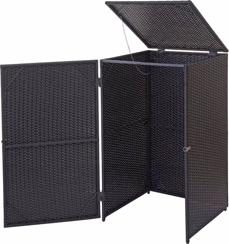 Coperchio per cestino HWC-E25, coperchio per cestino per rifiuti, in poly rattan 120l ~ nero
