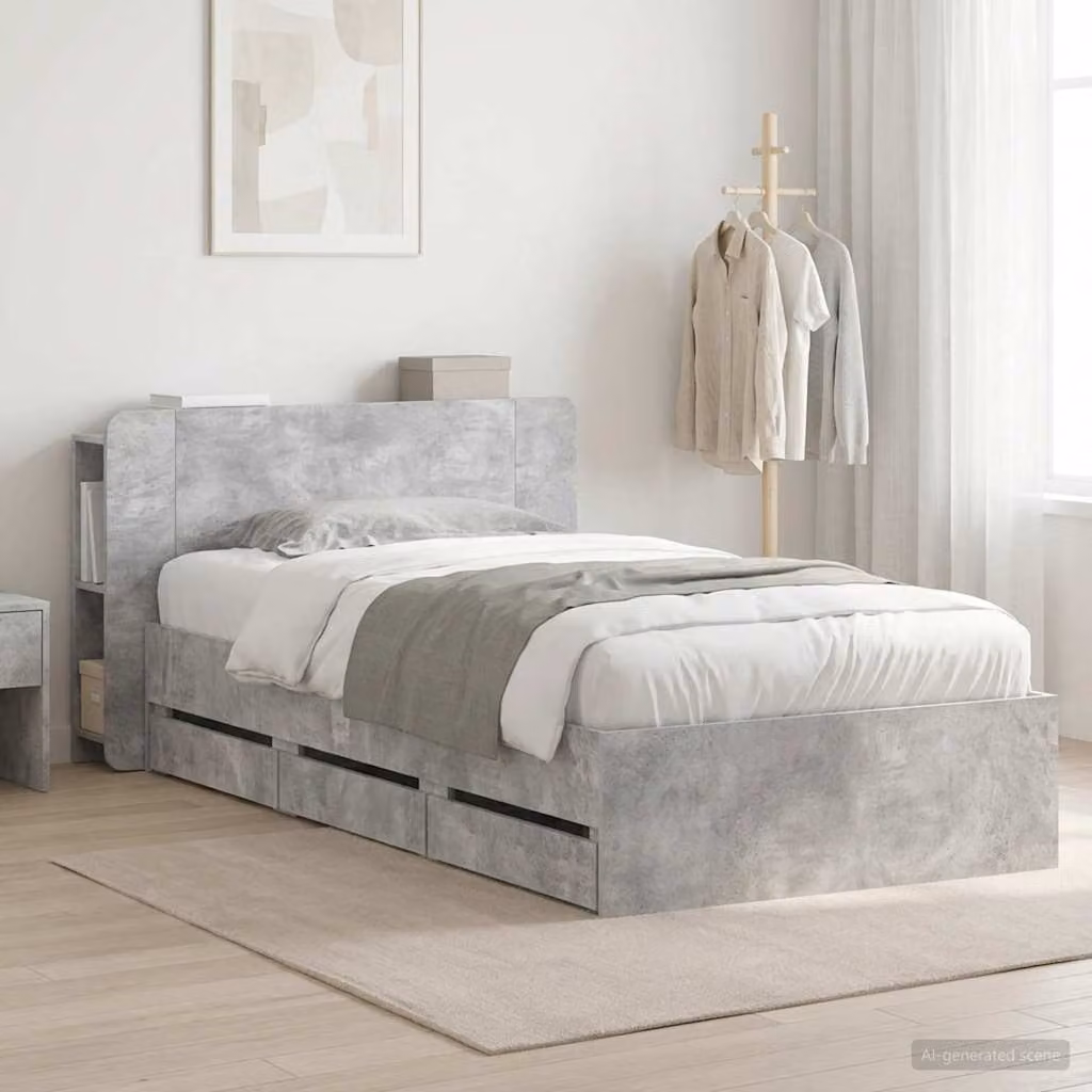 Letto moderno vidaXL con contenitore e testata in legno ingegnerizzato Grigio