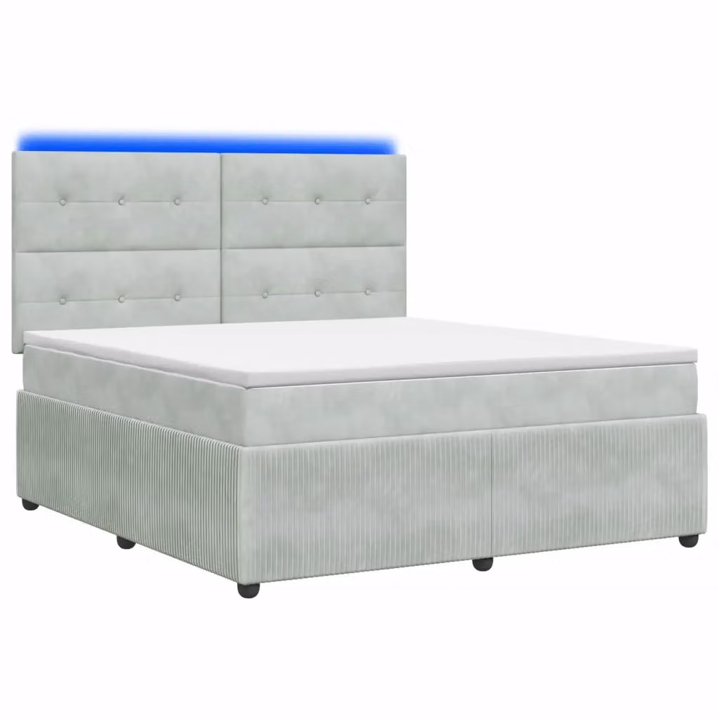Letto Box Spring vidaXL con Materasso Ibrido Grigio e Bianco, Illuminazione LED e Porte USB, L/P: 180 x 200 cm – 2