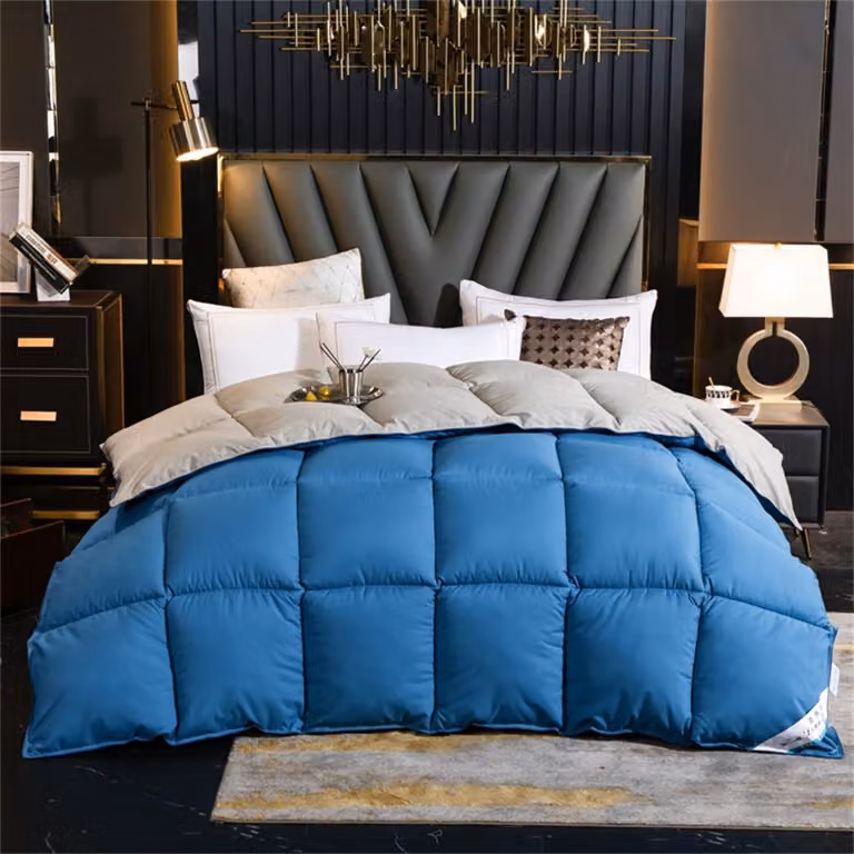 Coperta in piumino extra calda, 220x240 cm, 5 kg, colore blu e grigio