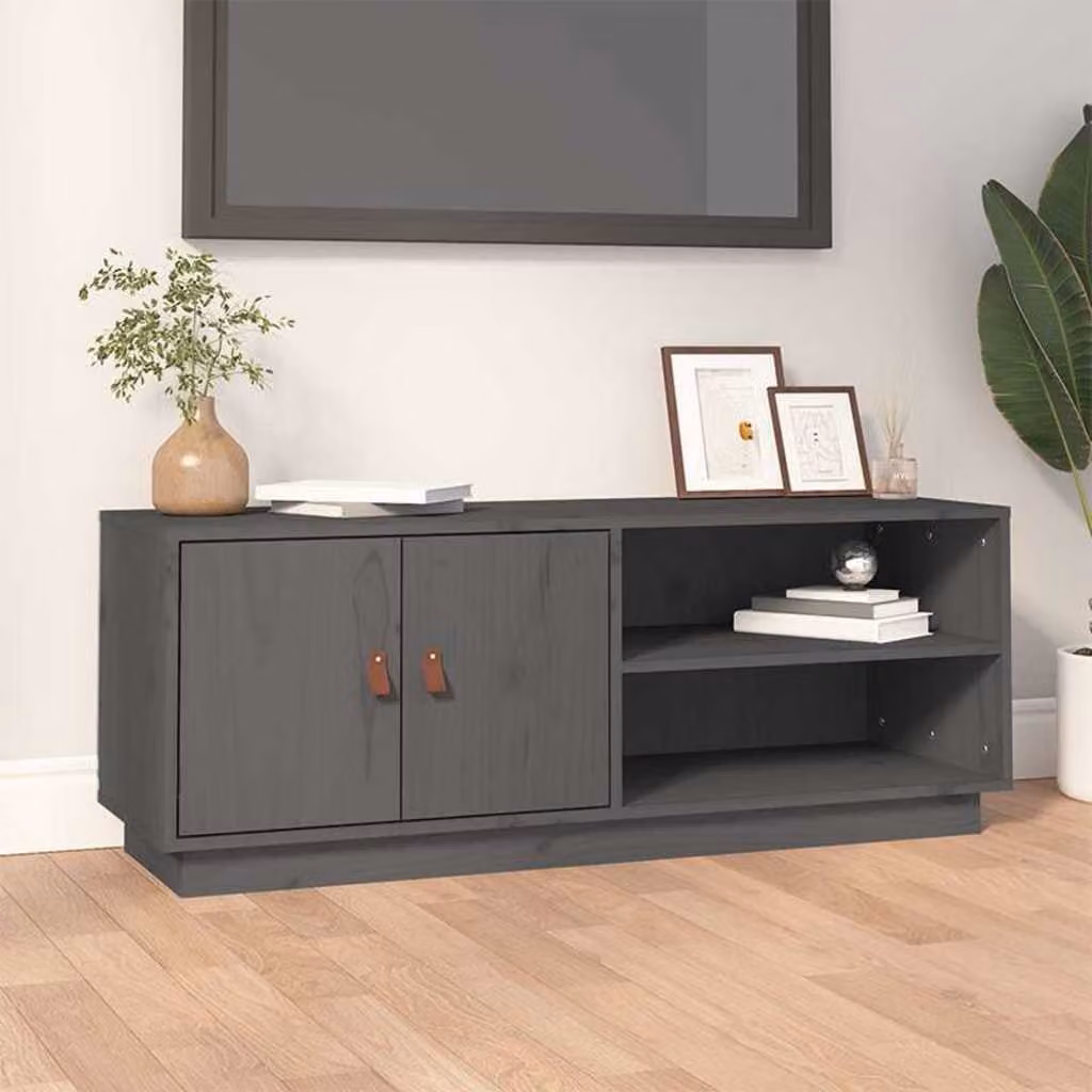 vidaXL Mobile Porta TV in Legno di Pino Massello Grigio con Stile Rustico L: 105 cm, P: 34 cm, H: 40 cm