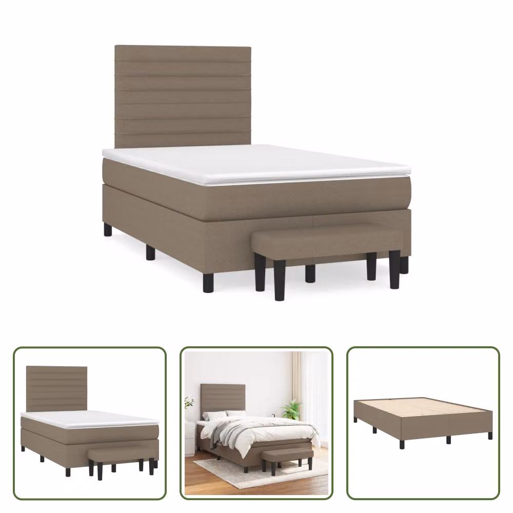 The Living Store Letto a molle con materasso Taupe 120x190 cm in tessuto
