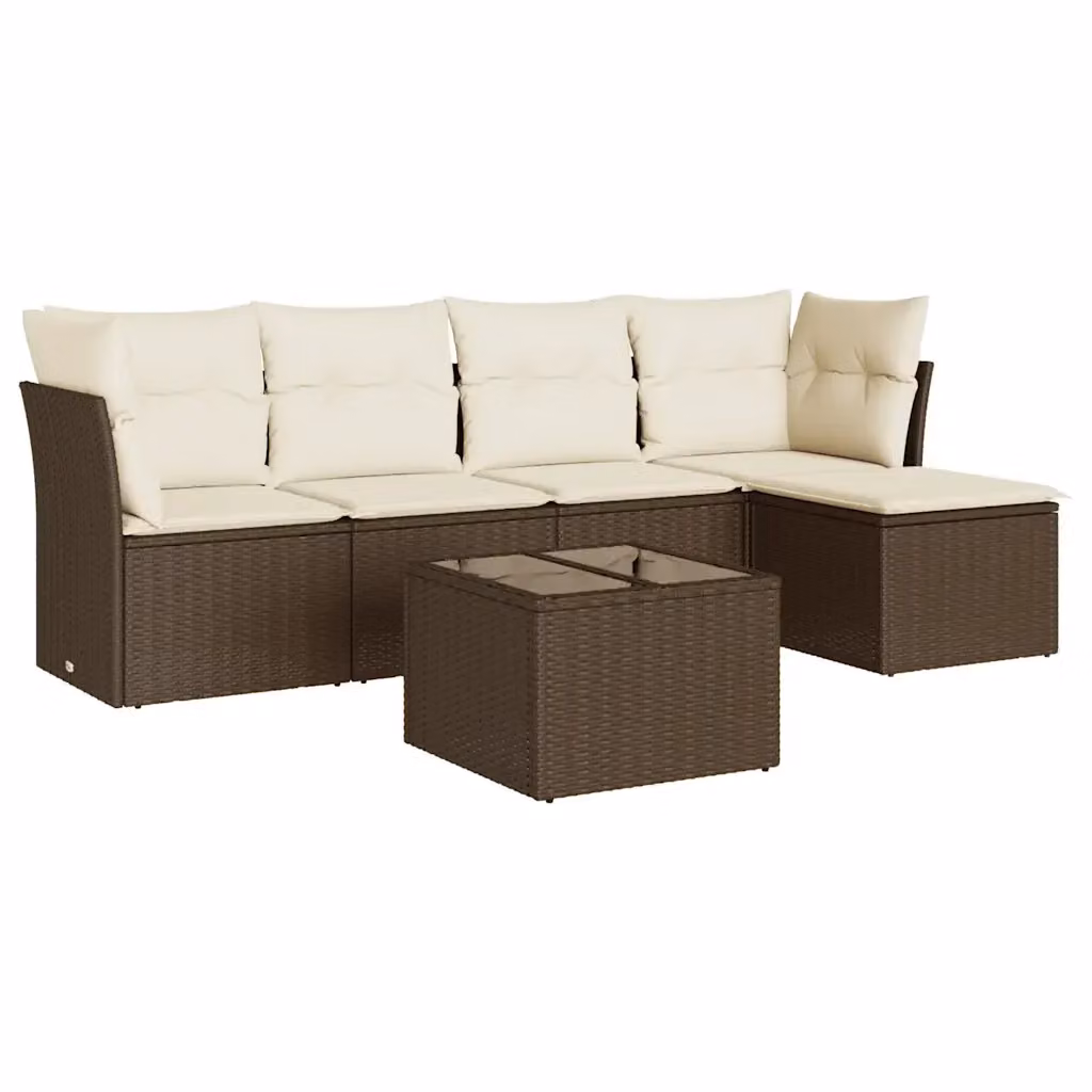 vidaXL Set Divano da Giardino 6 pz in Polyrattan Marrone con Cuscini e Tavolino da Caffè – 2