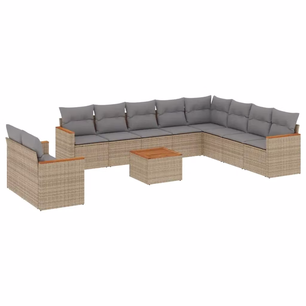Set di divani da giardino VIDAXL in polyrattan con cuscini beige, 11 pezzi – 2