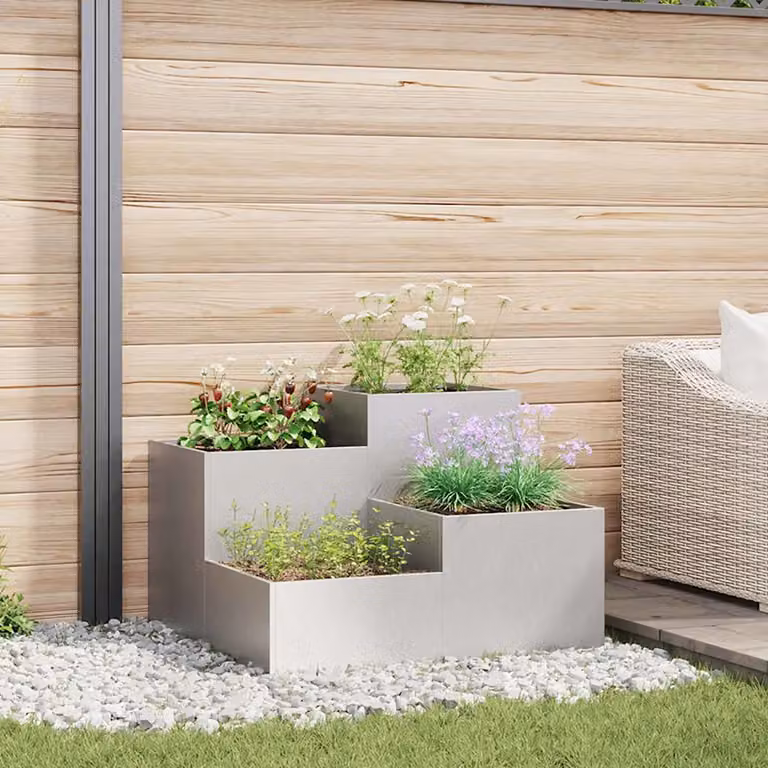 vidaXL Vaso da giardino in acciaio inossidabile Argento L: 100 cm, P: 100 cm, H: 60 cm
