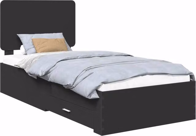 Letto singolo | Letto per adulti | Struttura del letto Nero 75 x 190 cm Legno multistrato