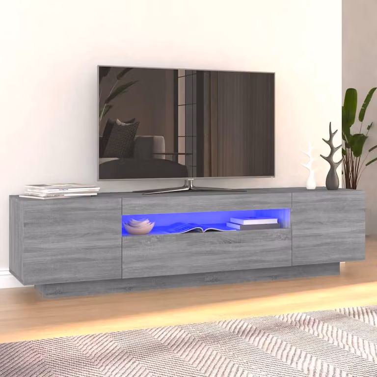 vidaXL Mobile Porta TV con Luci LED Grigio Sonoma L: 160 cm, P: 35 cm, H: 40 cm