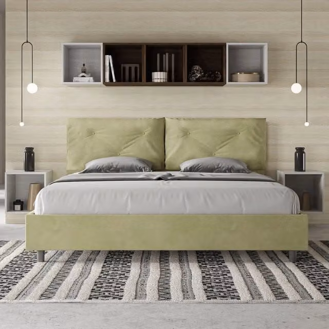 Letto matrimoniale Appia Large Ityhome imbottito in microfibra colore verde L/P: 180 x 200 cm