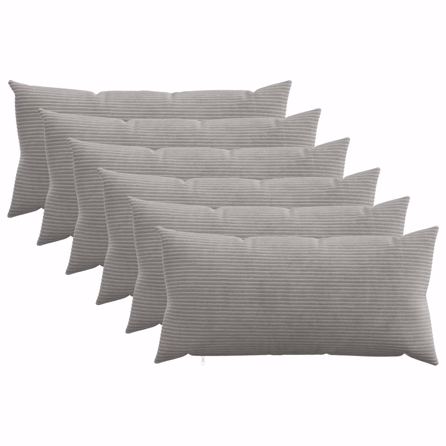 Set di 6 federe vidaXL HEERLEN in velluto a coste, Grigio Chiaro, 40 x 80 cm
