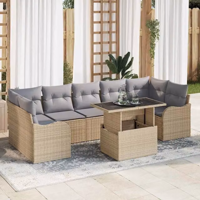 Set Divano da Giardino 8 pz Beige polyrattan 3348416