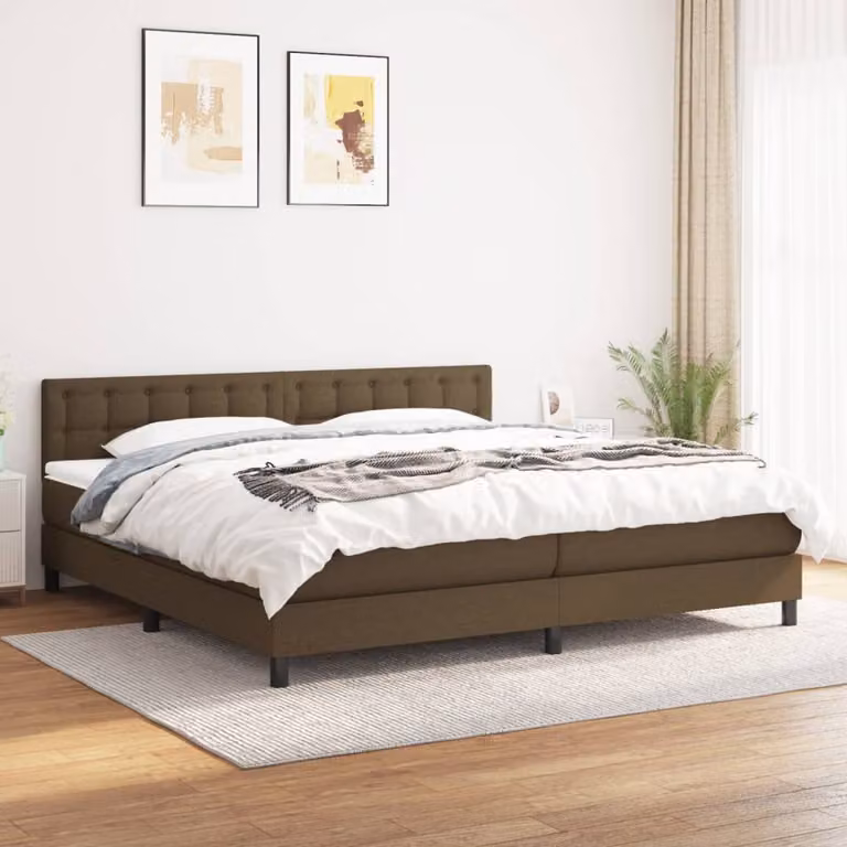 vidaXL Giroletto a Molle Ibrido con Materasso in Tessuto Marrone e Bianco L/P/H: 200 x 200 x 88 cm