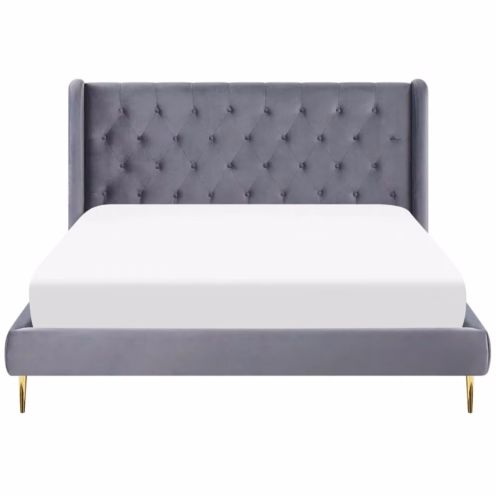 Letto matrimoniale Beliani in velluto grigio con struttura imbottita design moderno L 180 x P 200 x H 106 cm – 2