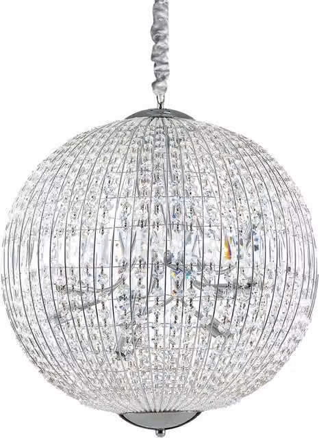 Lampada a sospensione moderna Luxor IDEAL LUX in metallo e cristallo cromo con 12 luci G9 luce calda