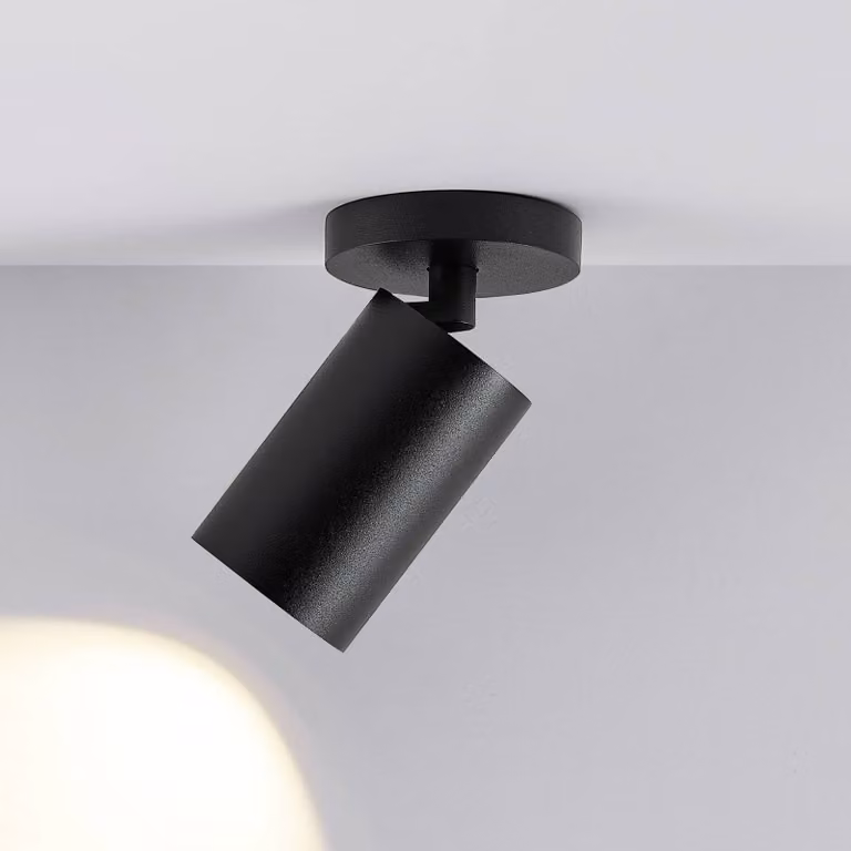 Deko-Light Faretto da soffitto CAN TILT, nero, Ø 8 cm, a 1 luce, metallo GU10 dimmerabile, Nero, Soggiorno / Sala da pranzo, Alluminio, Faretto