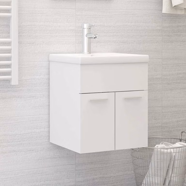 Mobile bagno con lavabo integrato vidaXL in legno bianco opaco con ante a battente