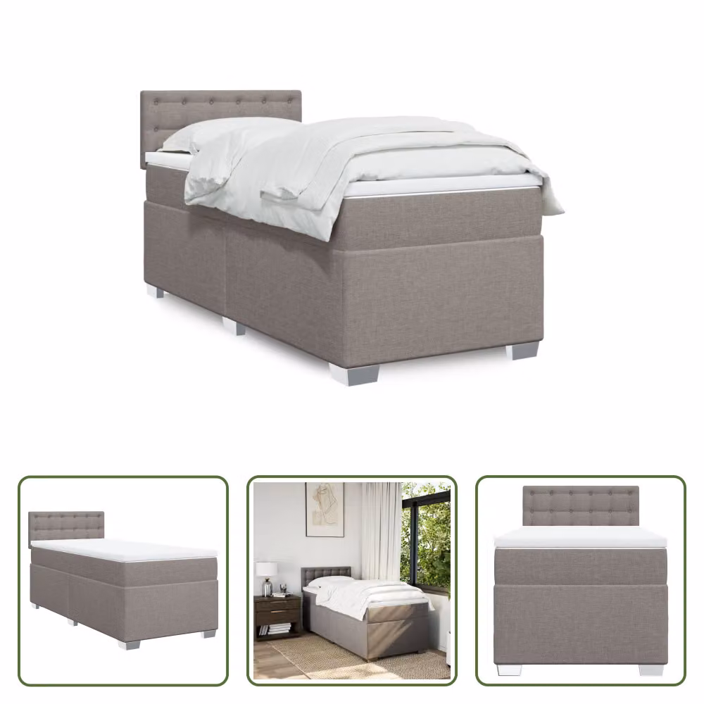 The Living Store Letto a molle con materasso Taupe 80x200 cm in tessuto