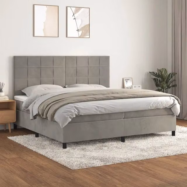 Letto Ibrido con Giroletto a Molle e Materasso vidaXL in Velluto Grigio e Bianco L/P/H: 200 x 200 x 31 cm – 1