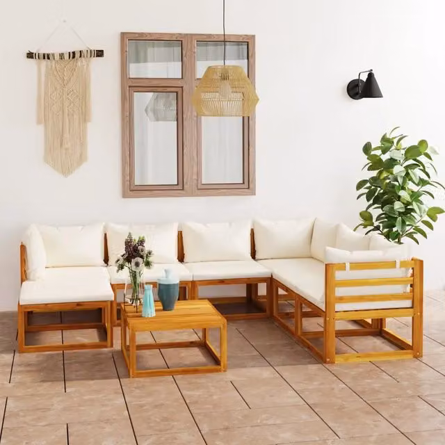Set Divani da Giardino 8 pz con Cuscini Crema Massello Acacia 3057646