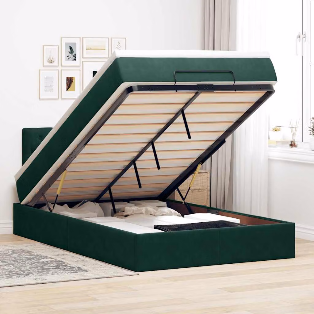 vidaXL Pouf Letto con Materasso in Velluto Verde L/P/H: 120 x 200 x 88 cm – 1