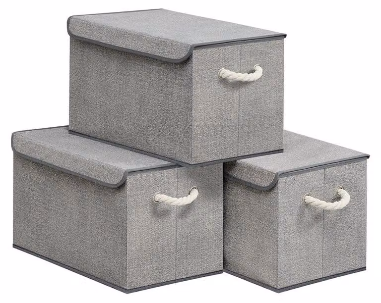 Contenitori di stoccaggio con coperchio, set da 3 pezzi | Grigio tortora | 50x30x30 cm