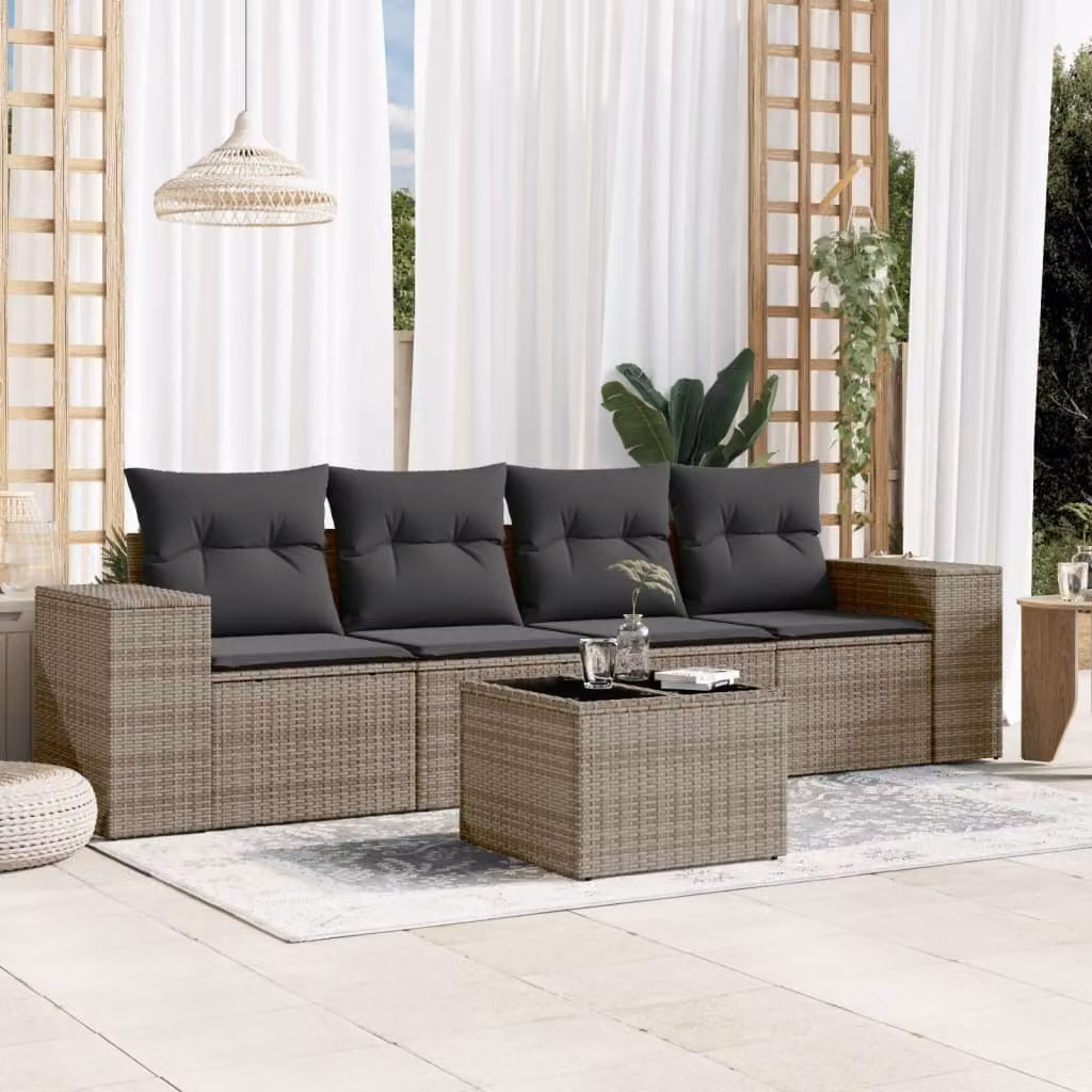 Maison Exclusive - Set Divano da Giardino 5 pz con Cuscini Grigio in Polyrattan