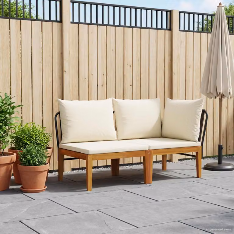Set da giardino a L vidaXL in legno di acacia con cuscini, modello moderno per esterno