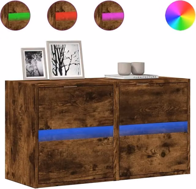Mobili TV a Parete con Luci LED 2pz | Armadietto TV | Mobile Porta TV Rovere Fumo 41x31x45 cm