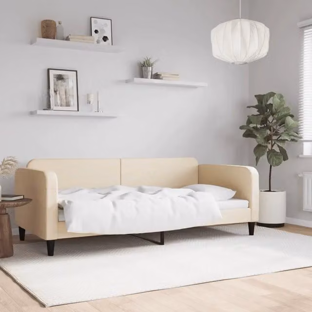 Letto da giorno moderno vidaXL in tessuto beige con struttura in metallo e legno