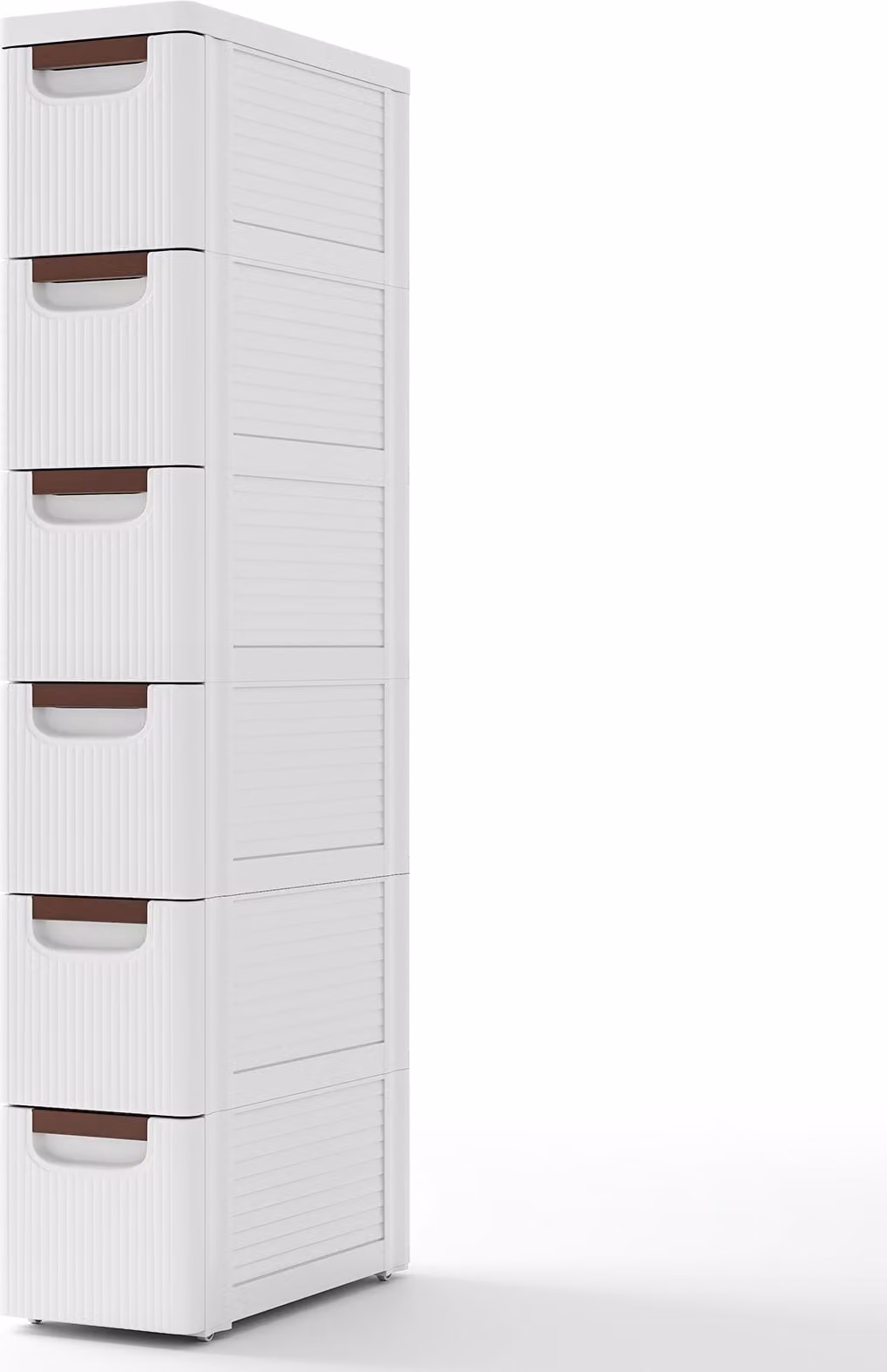 COSTWAY Armadio stretto per piccoli spazi, mobile organizzatore con 3/4/5/6 cassetti e ruote integrate, carrello in plastica bianca