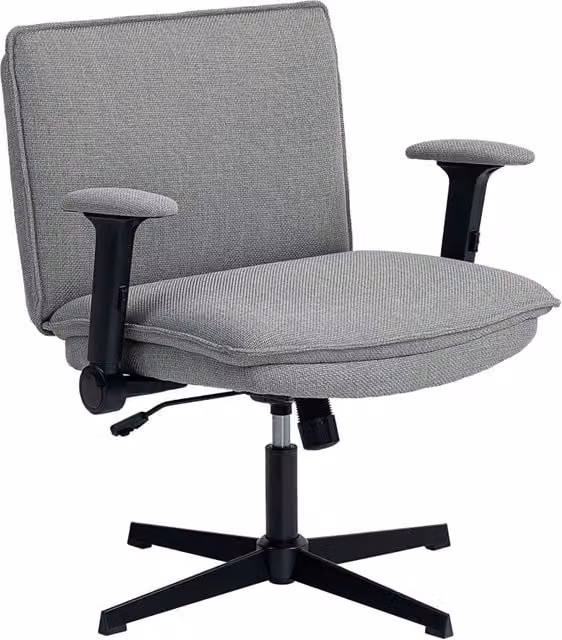 Sedia da ufficio girevole con braccioli ribaltabili e seduta in tessuto grigio, H 97 x L 120 x P 70 cm – 1