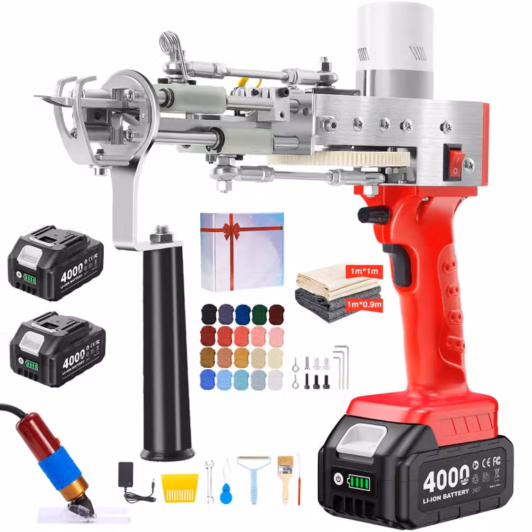 Kit di avviamento per la macchina per realizzare tappeti a pelo, completo di trimmer, 2 batterie da 4,0 Ah e un pezzo di tessuto di dimensioni 1x1 metro