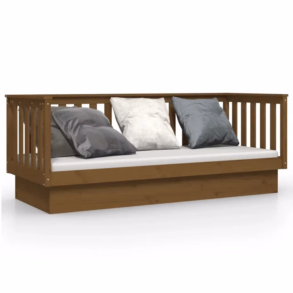 Dormeuse vidaXL in legno massello di pino marrone con rivestimento in tessuto L/P: 90 x 190 cm – 2