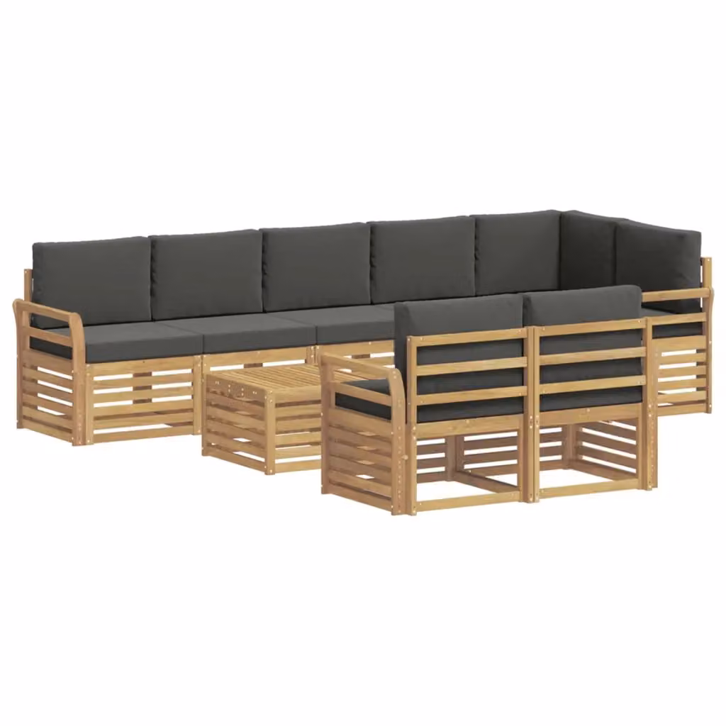 Set di divani da esterno vidaXL a forma di L composto da 9 pezzi con tavolo da caffè, in legno di acacia e tessuto resistente ai raggi UV, colori bianco e antracite – 2