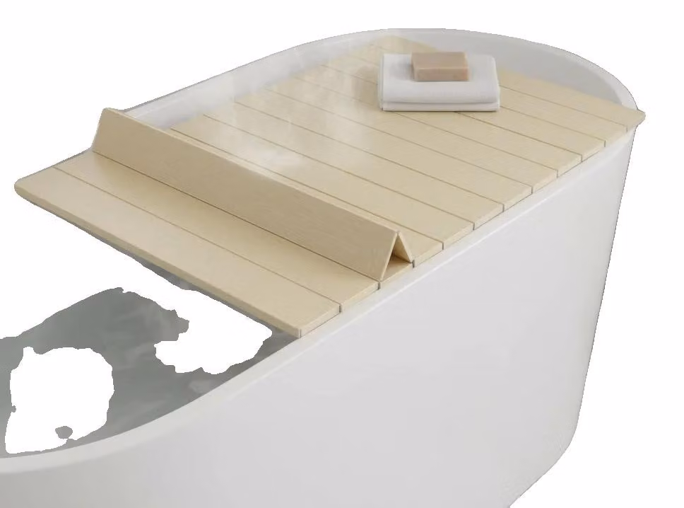 Copertura pieghevole per vasca da bagno, dimensioni 770×170 cm, realizzata in PVC e acciaio inossidabile, forma rettangolare, portata massima 5 kg, ingombro ridotto