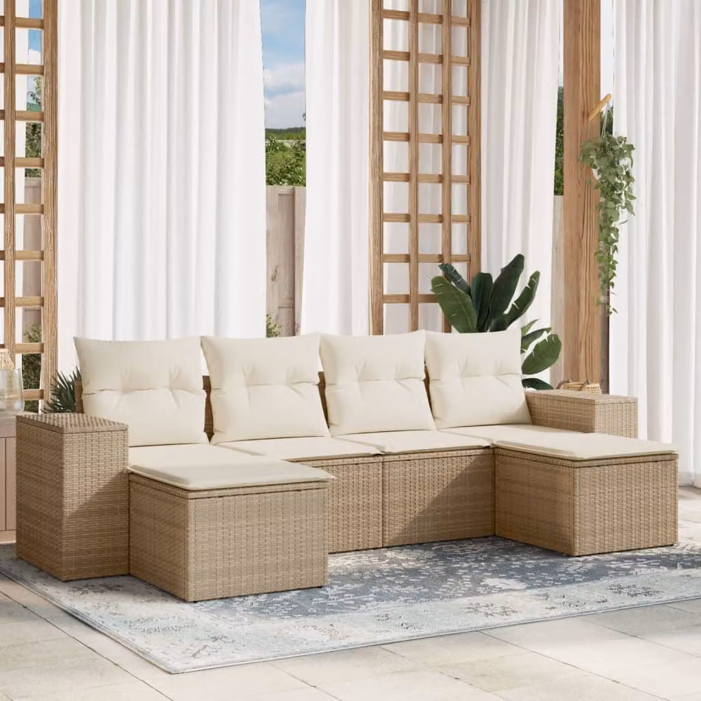 Set Divano da Giardino a L vidaXL 6 pz con Cuscini Beige e Struttura in Metallo – 1