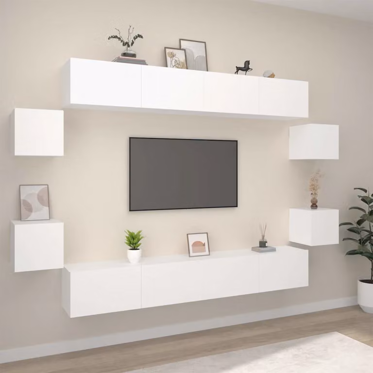 Set di mobili porta TV vidaXL da 8 pezzi in legno MDF bianco opaco per soggiorno