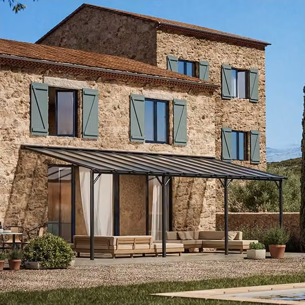 Pergola Pergofrance Harmonie in alluminio e policarbonato colore antracite L: 8 m, P: 3 m